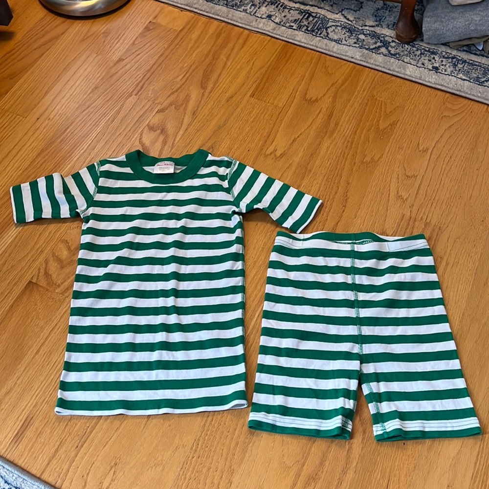 Hanna Andersson Shorty pajamas size 12 green and white stripes